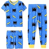 WARNER BROS Kids 3-Piece Pajama Set with Bamboo Viscose Superman &amp; Batman PJs Sleepwear for Boys &amp; Girls
