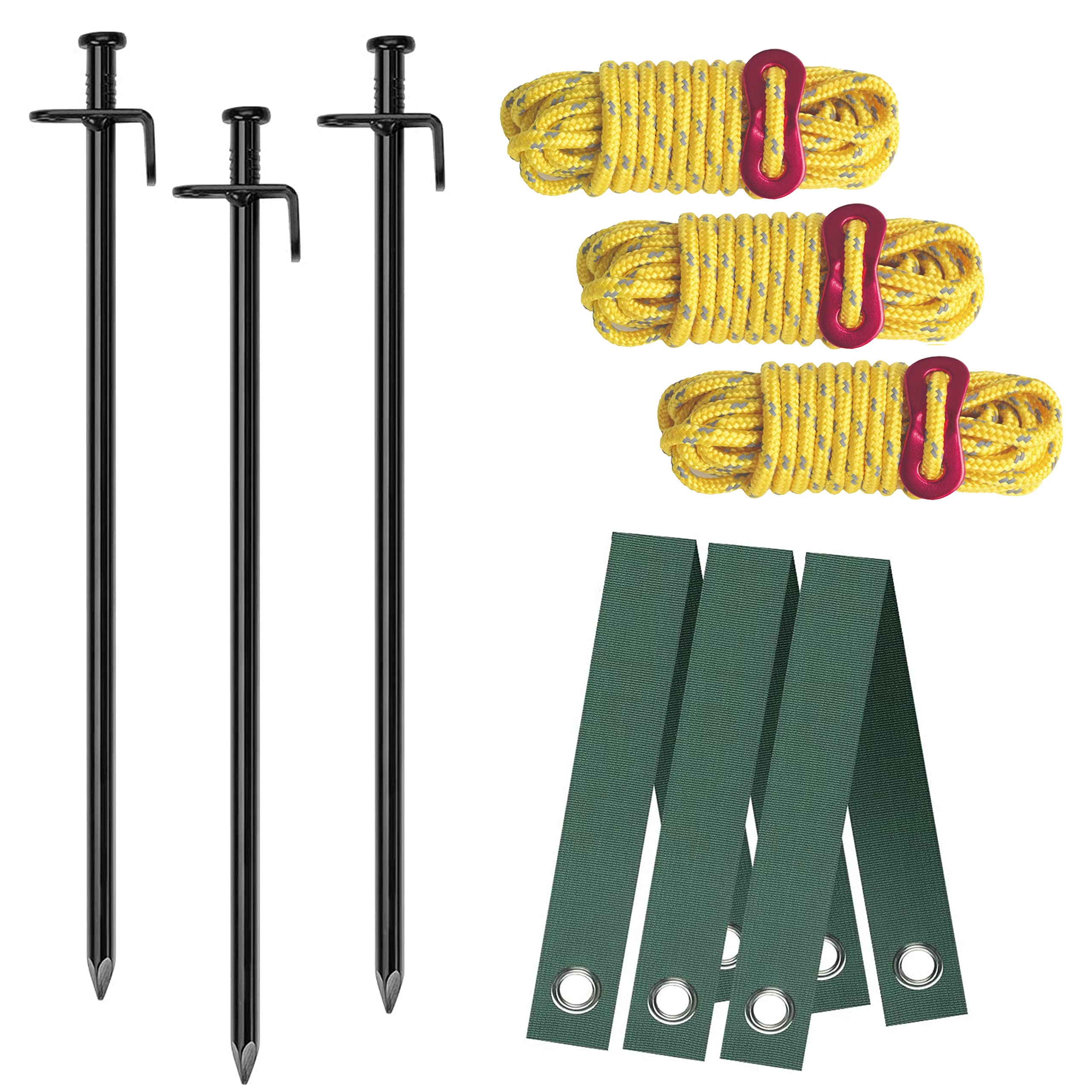 Photo 1 of Aoipend Heavy Duty Tree Stakes Kit, Supports for Leaning Trees 3pcs Metal Stakes-3pcs Straps-40ft Reflective Guy Lines Resistant to Strong Winds Anchoring Kits for Young Trees Outdoor Tent