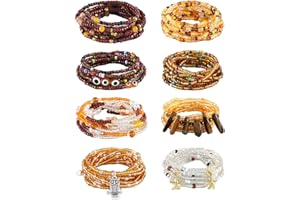 ELABEST 50” Tie-on African Waist Beads for Women Non Stretching 8Pcs Belly Beads Plus Size Colorful Handmade Beaded Waist Jewelry Accessories Body Chain