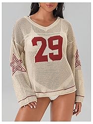 BEAUDRM Women's Number Letter Graphic Sweater