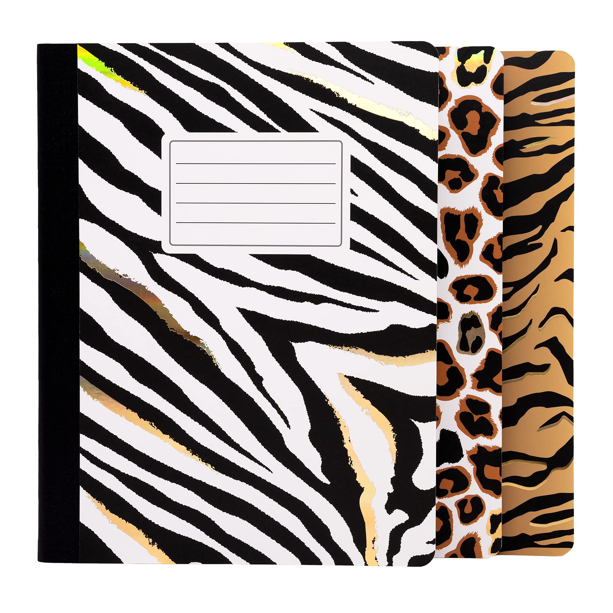 Pukka Pad, Wild 3-Pack Composition Notebook - 140 Pages of 80GSM Paper - Wide Ruled - 24.7 x 19cm - Zebra, Leopard, and Tiger Animal Prints — image 1
