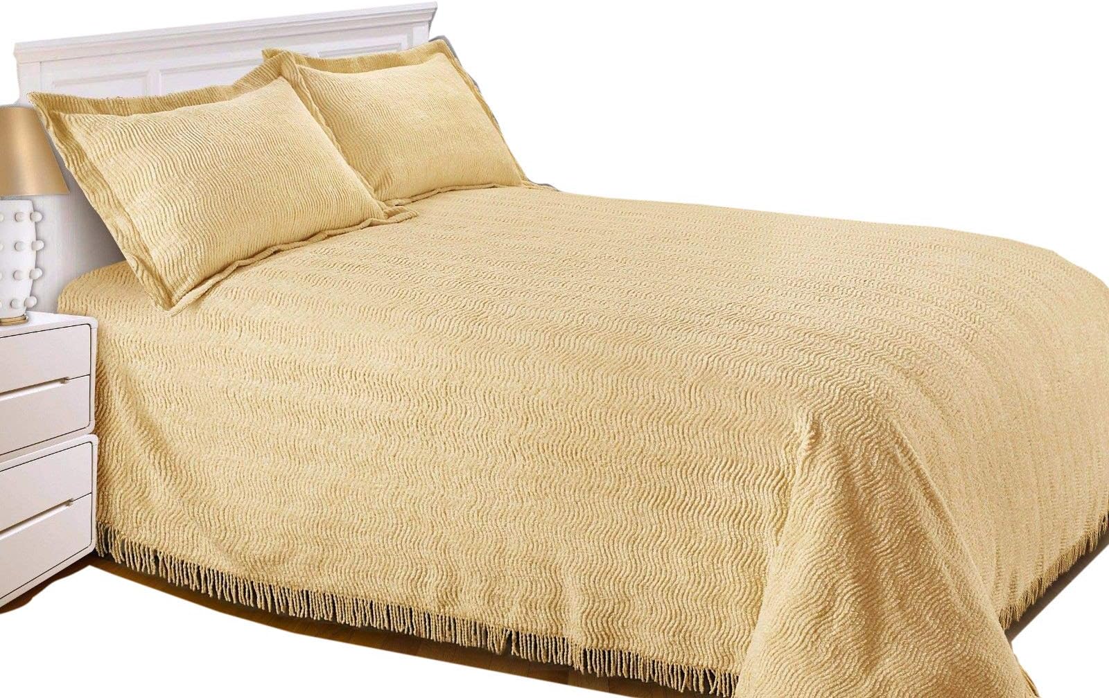 Snugglemore Luxury Candlewick Bedspread Traditional Bed Throw Size Single Double & King (Double, Harvest)