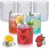 Plastic Hobnail Drinking Glasses Set of 6 Tritan Lowball Cups 14oz, Shatterproof & Unbreakable Acrylic Beaded Design, BPA-Free, Dishwasher Safe Indoor/Outdoor Drinkware for Water, Juice, Cocktails