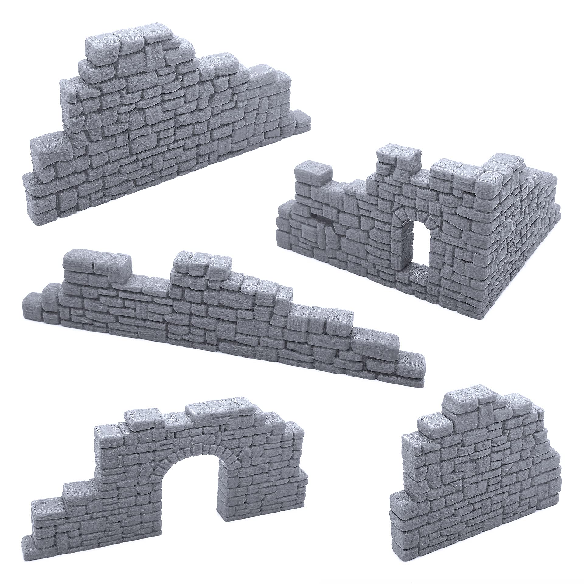 EnderToys Ruined Stone Walls Set B, Terrain Scenery for Tabletop 28mm Miniatures Wargame, 3D Printed and Paintable