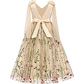 Flower Girl Maxi Dress Wedding Formal Bridesmaid Floral Embroidered Tulle Skirt Princess Pageant First Communion Gown