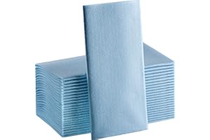 MOYES HOME Baby Blue Paper Napkins | Linen Feel Guest Disposable Cloth Like Dinner Napkins | Hand Towels | Soft, Absorbent, Paper Hand Napkins for Kitchen, Bathroom, Parties, Weddings, Dinners | 50 Pack