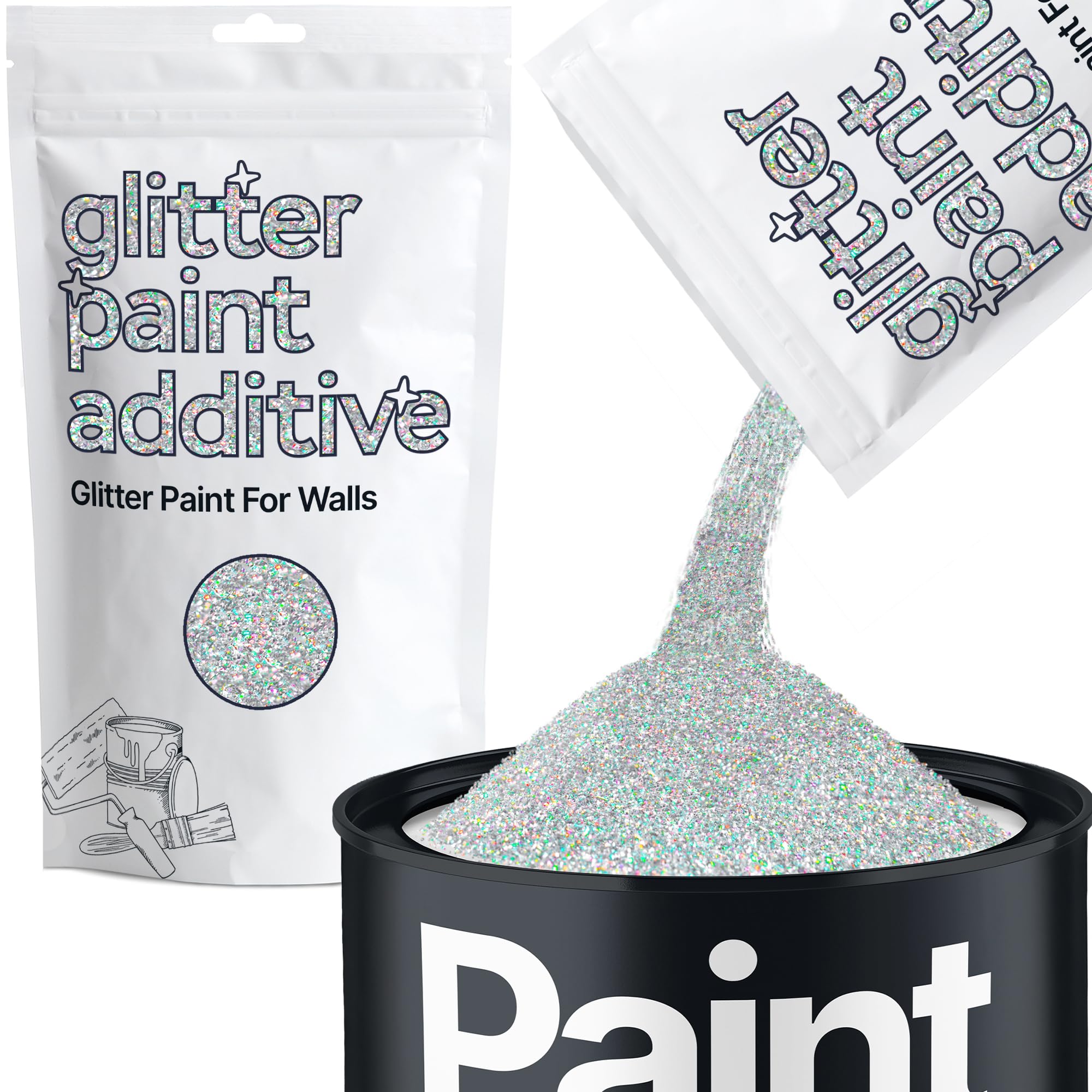 Silver Holographic Fibre Strands Glitter Paint Additive 100g for Adding Sparkle to Paints & Varnish | Paint Walls Sparkly Add to Emulsion, Acrylic or Lacquer Indoor | Hemway