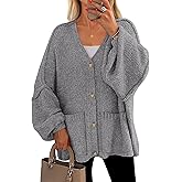 PRETTYGARDEN Fall Chunky Cardigan Sweaters for Women 2026 Button Long Lantern Sleeve Knit Oversized Coats with Pockets