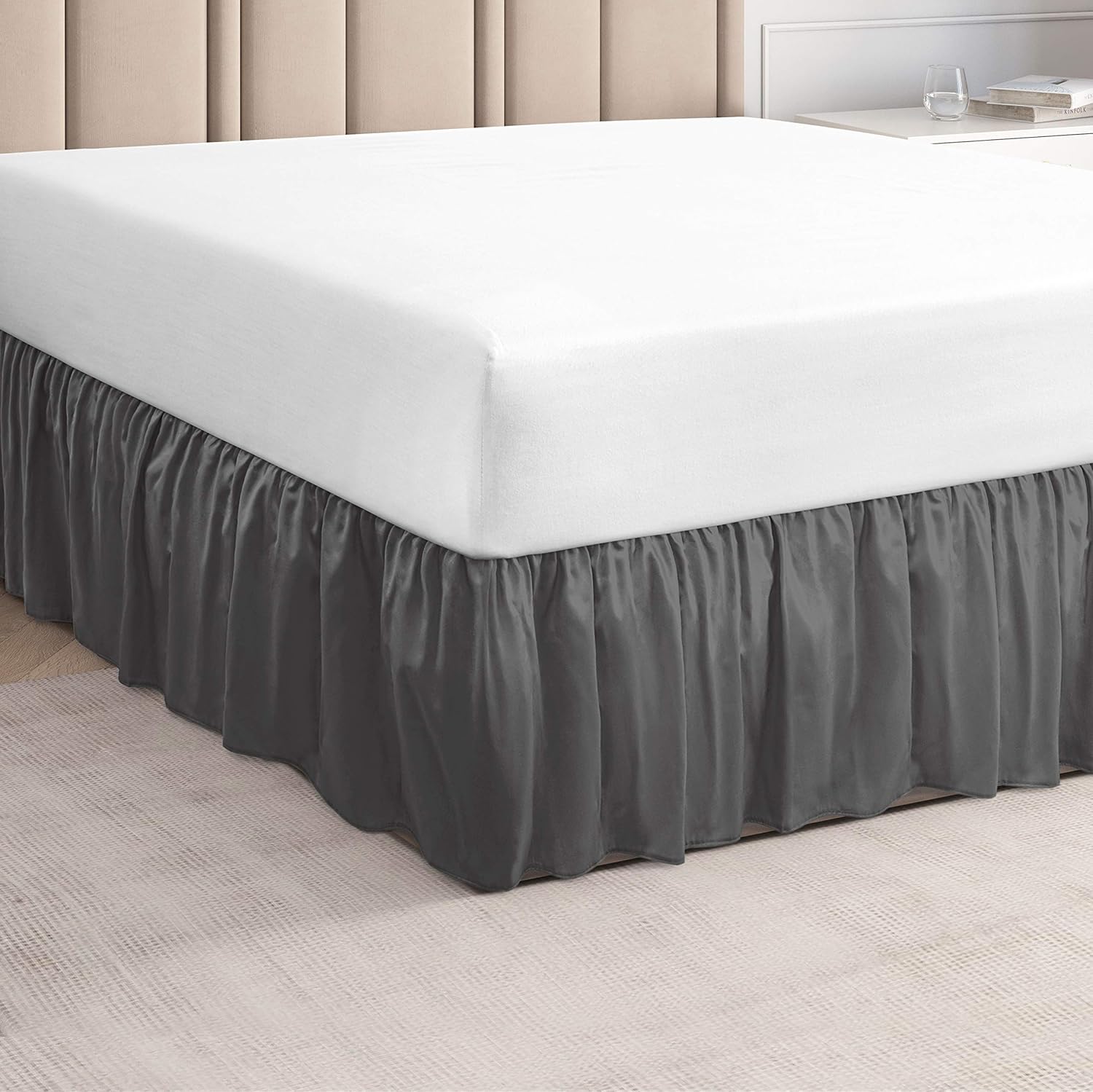 Ruffled Grey Queen Bed Skirt – Hotel-Quality Ruffles Queen Beds with 14 in. Drop – Under-The-Mattress King Bedskirt for Easy Fitting with Brushed Fabric by CGK Unlimited: Kitchen & Dining