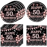 40Pcs 50th Birthday Decorations for Women Vintage Black Rose Gold 1976 50 Years Old Birthday Supplies Include 50th Birthday Plates and Napkins Set 50 Years Old Birthday Decorations Kit for Gifts Women