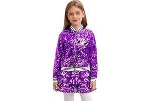 Lorilida Kids Girls Sequin Sparkle Jacket with Tiered Skirt Hip Hop Jazz Latin Dance Outfit Ballroom Dancewear