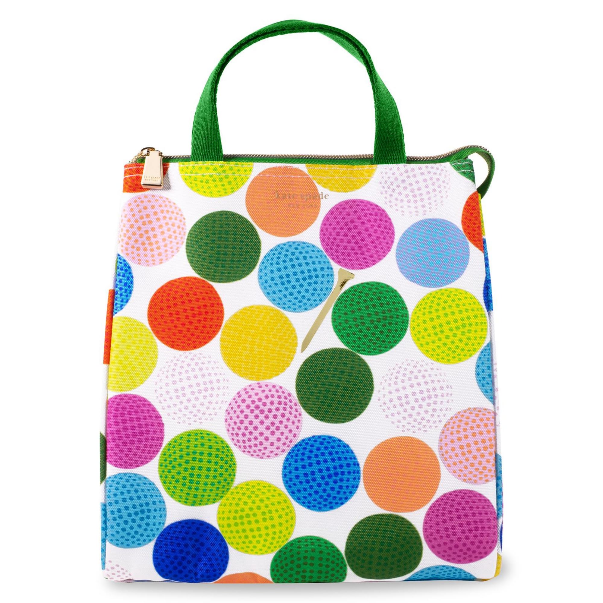 kate spade new york Cute Lunch Bag for Women, Large Capacity Lunch Tote, Adult Lunch Box with Silver Thermal Insulated Interior Lining and Storage Pocket (Mini Golf)