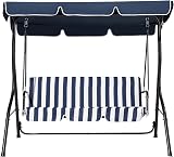 Beliani 3 Seater Outdoor Garden Swing with Canopy - Blue & White Cushions view 4