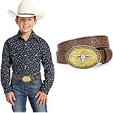JKEEMI Kids Western Belt for Boys Girls, Embossed Genuine Leather Cowboy Cowgirl Belt for Jeans Pant Dresses Gift