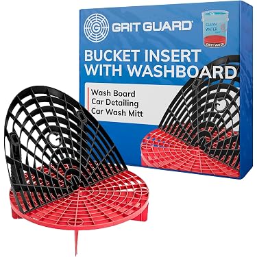 Detailmate - Set di secchi professionali per lavaggio Made by GritGuard: secchio da 5 GAL, coperchio per secchiello Gamma Seal nero, inserto per sporco e sporco oro, GritGuard Washboard nero
