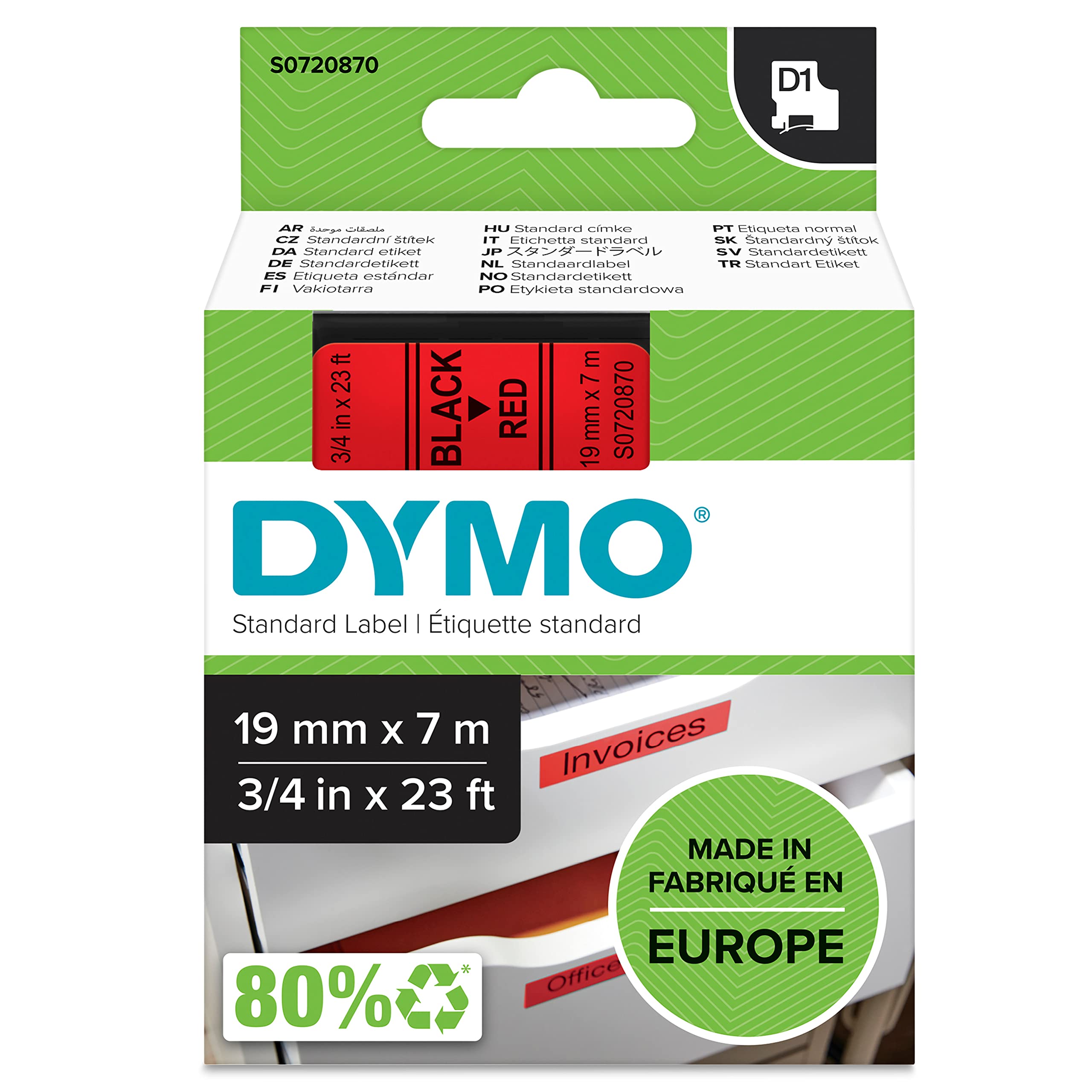 DYMO Authentic D1 Labels | Black Print on Red Tape | 19 mm x 7 m | Self-Adhesive Labels for LabelManager Label Makers | Made in Europe — image 1