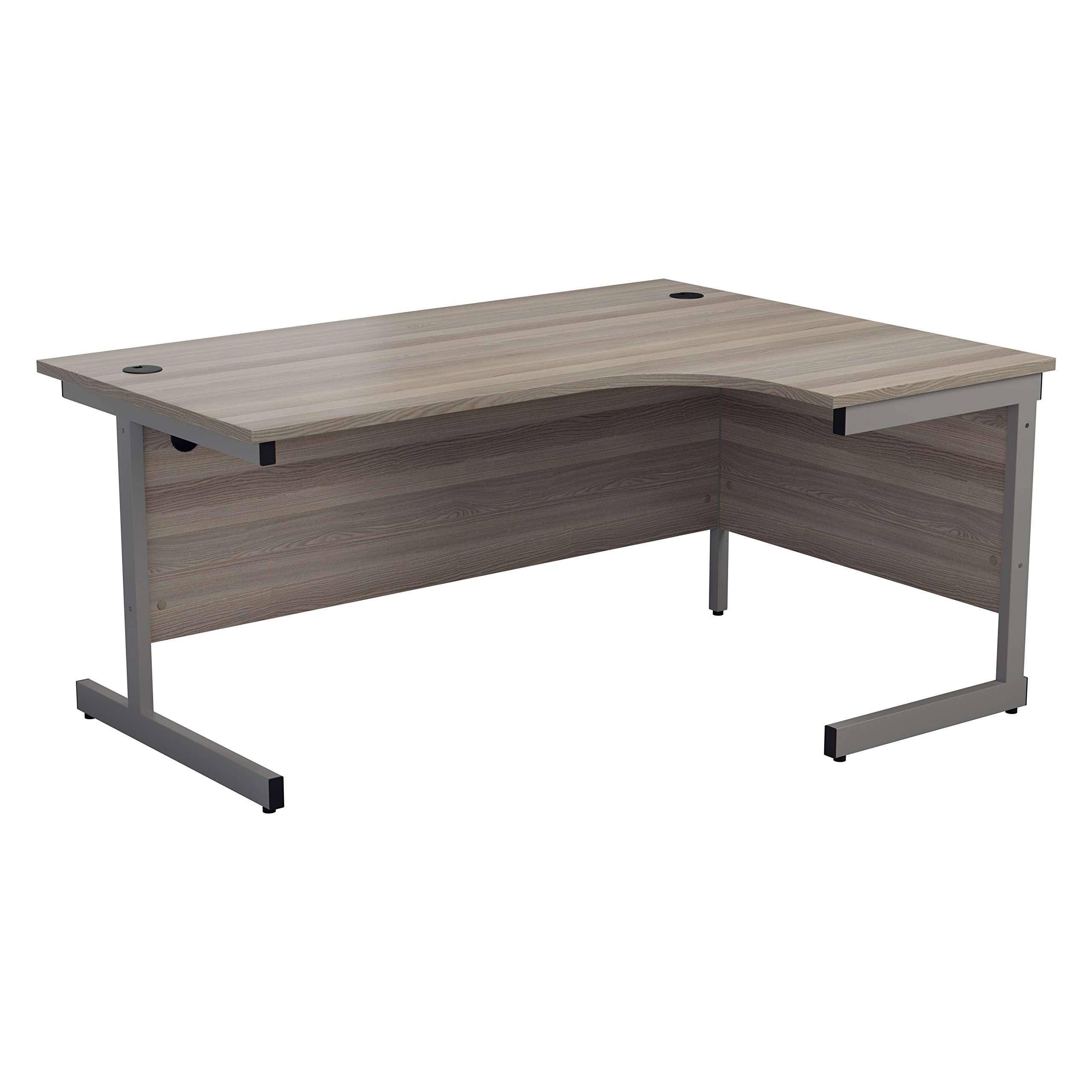 Office Hippo Heavy Duty Right Corner Desk - Strong & Reliable Workstation, Integrated Cable Ports, PC Desk For Office or Home - Grey Oak Top / Silver Frame