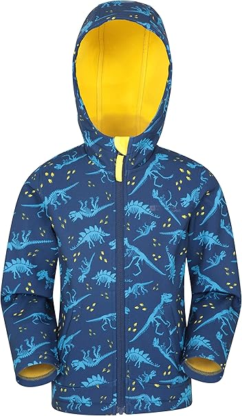 Mountain Warehouse Exodus Kids Printed Softshell Jacket Water Resistant Rain Jacket Travelling Light Purple 3-4 Years Breathable Hoodie Jacket Wind Resistant Shell Jacket for Autumn