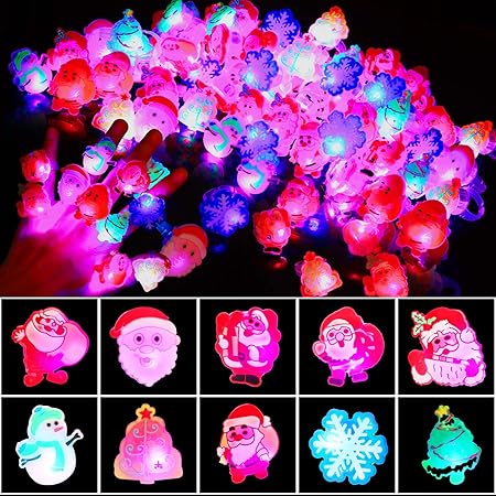 Amazon 100ピース ハロウィン クリスマス Led グローリング 夜光 フラッシュ フィンガーリング ライトアップ リング おもちゃ 暗闇で光る パーティー用品 ハロウィン クリスマスリング 装飾 子供 大人用 ギフト Gejoy Rings 01 リング 指輪 おもちゃ