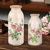 Ninehaoou 2 Pcs Ceramic Small Vase Rustic Farmhouse Vase Boho Vases Home Decoration for Your Kitchen Bedroom Office Bathroom & Shelf Centerpiece Table Decorative(Elegant)