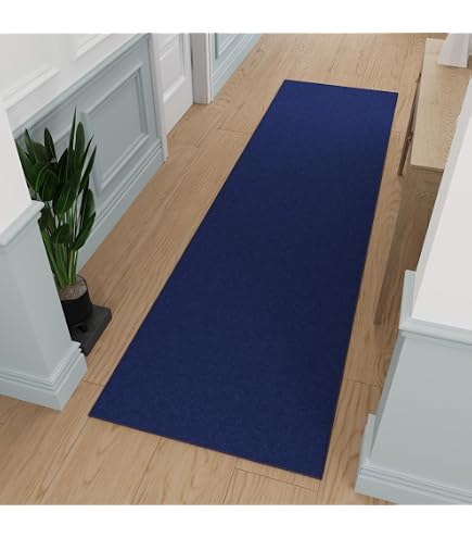 Alfombra Larga Antideslizante Para Pasillo O Cocina - Lavable, 90x300 Cm, Color Azul - Atrapa Suciedad Y Protege Suelos