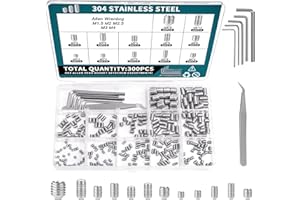GENERIC 300 Pcs Allen Screws Set Screws Assortment Kit Allen Head Screws, Grub Screws M3 M4 M5 M6 M8 for Home Repair 304 Stainless Steel for Bathroom Repair Furniture, Light Fixture,Door Knobs,DIY,Faucets
