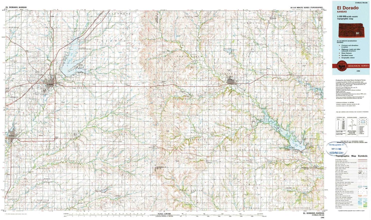 YellowMaps El Dorado KS topo map, 1:100000 Scale, 30 X 60 Minute, Historical, 1990, Updated 1990, 24.7 x 40.98 in
