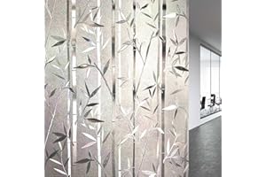 LEMON CLOUD Bamboo Window Film Stained Glass Film Frosted Privacy Window Decal Decorative Cling No Glue Removable Window Stickers(17.5 x 78.7 Inch)