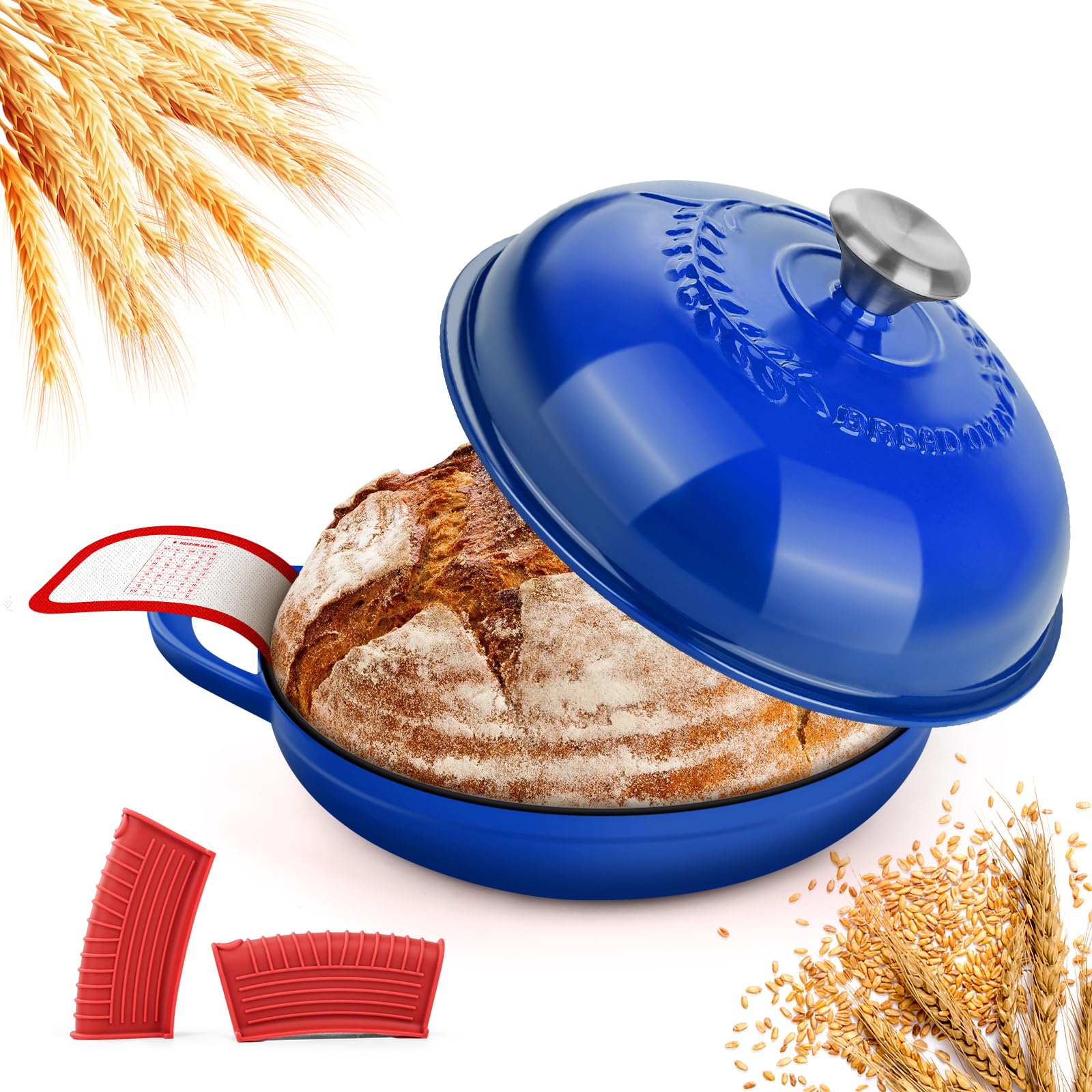 Photo 1 of Dutch Oven Bread Baking Pot with Lid 6QT Enameled Cast Iron Oven, Gradient Blue Design & Sourdough Kit (Silicone Sling) for Artisan Bread Making