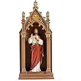 BC Catholic Sacred Heart of Jesus Statue, Jesus Christ Sculpture, 14.9" H Blessed Tabletop Shrine with LED Light, Religious Gift for Father's Day, Renaissance Sculpture Handmade by Buildclassic
