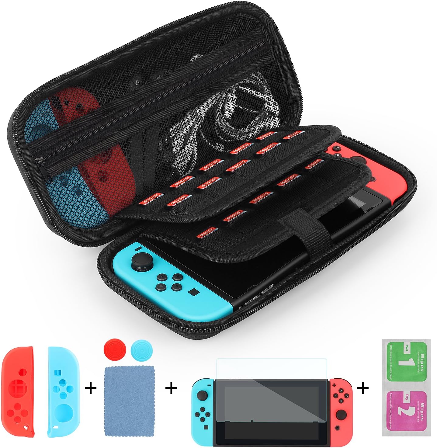 Case for Nintendo Switch and Accessories with Tempered Glass Screen Protector and 20 Game Cartridges Holders Waterproof Protective Hard Shell Travel Carrying Case by DOTONE