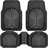 CAR PASS Heavy Duty Rubber Car Mats, Deep-Dish Odorless Car Floor Mats All Weather, Universal Trim-to-Fit for SUVs Trucks Sedans, Waterproof Anti-Slip, 3 Pieces V12 Black