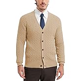 Kallspin Men’s Pure Cotton Cable Knit Cardigan V Neck Button Down Sweater Classic Casual Knitwear