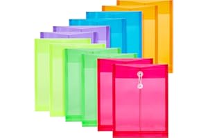 JIZISO 12 Pack Assorted Colors Plastic Envelopes Poly Envelope Expandable File Document Folders with Button & String Tie Closure - Letter A4 Size - 1-1/4 Inch Expansion - for School Office and Home