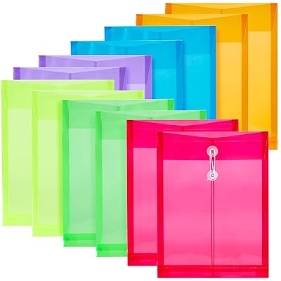 Buy Fanwu 12 Pack Assorted Colors Plastic Envelopes Poly Envelope Expandable File Document Folders With Button String Tie Closure Letter Size 1 1 4 Inch Expansion For School Office