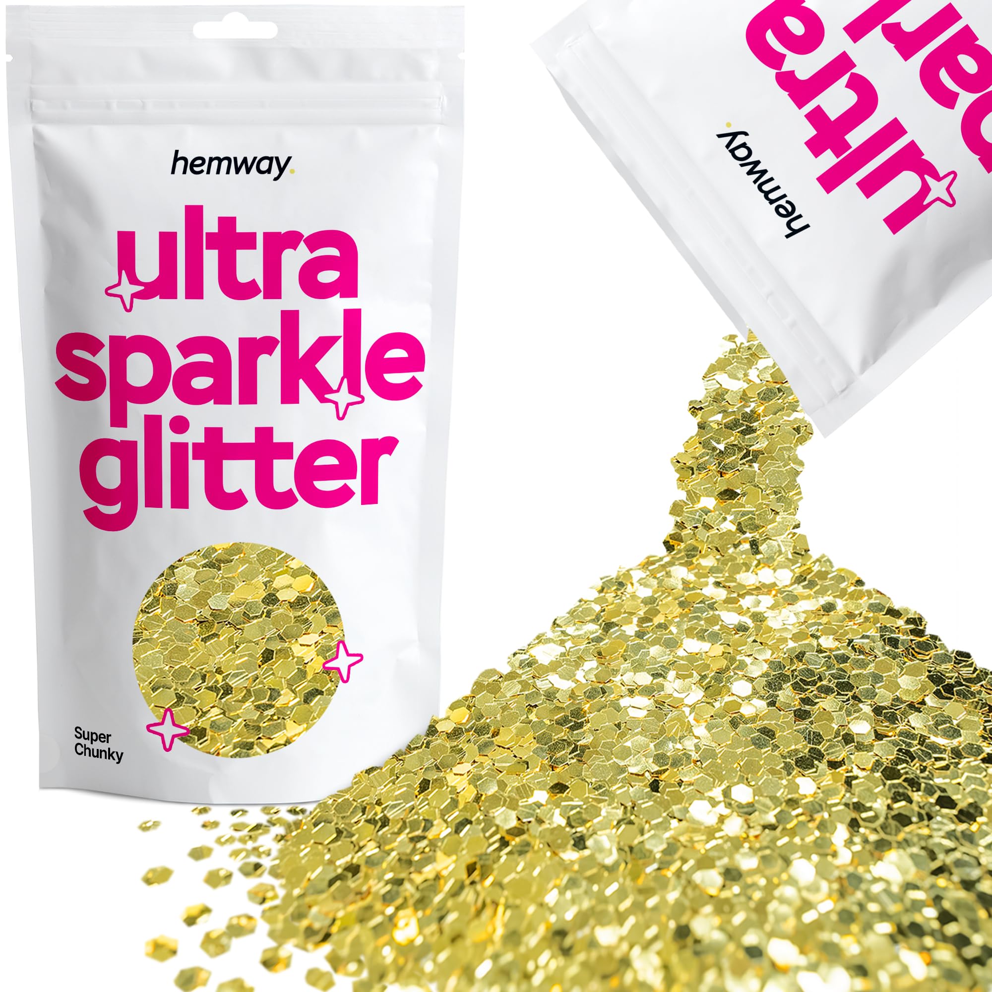 Hemway Ultra Sparkle Glitter Sand Gold 100g Super Chunky | Glitter for Arts & Craft, Makeup, Nail Art, Crafting, Card Making, Sparkle Decoration