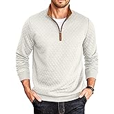 COOFANDY Mens Quarter Zip Pullover Mock Neck Quilted Sweatshirt Casual Long Sleeve Polo Sweater