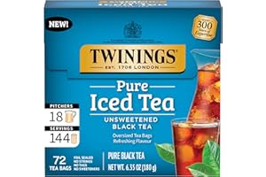 Twinings Black Iced Tea, 72 Oversized Tea Bags, Makes 18 Pitchers or 144 Servings, Unsweetened, Caffeinated, 72 Count (Pack of 1)