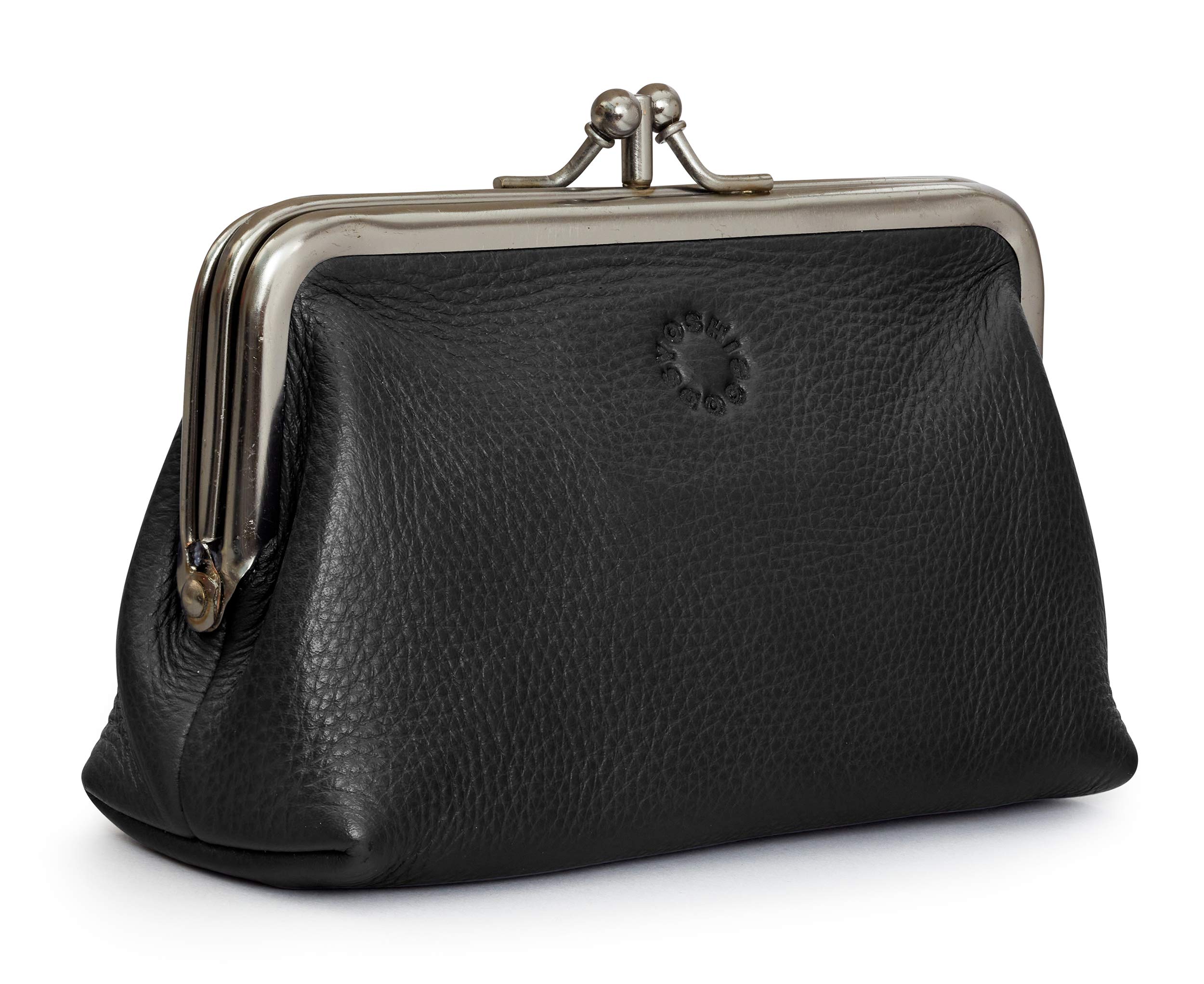 Genuine Leather Triple Frame Aubrey Purse by Yoshi (Black)