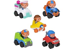 Blippi Mini Mobiles, 5 Pack Mini Vehicles - Features Character Toy Figure In Each Vehicle: Mobile/Car, Monster Truck, Recycle Truck, Ice Cream Truck, and Airplane - Educational Toys for Young Children