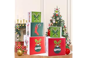PISKEKAT 3 Pack Grinchs Christmas Box Decorations, Christmas Paper Boxes Christmas Stackable Boxes Xmas Nesting Boxes for Party Home Decorations, Christmas Decorations Indoor