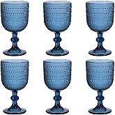 Taganov Glasses Drinking Wine Water Goblets Glassware set of 6 Vintage Stem Glasses Stemware 12 Ounces for Wedding Party Bar Twill Pattern Striped 350 ml (Blue)