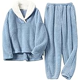 Muchpow Womens Fluffy Pajamas Set Winter Warm Fleece Oversized Pullover Fuzzy Pants Sets Plush Loungewear 2 Piece Pjs