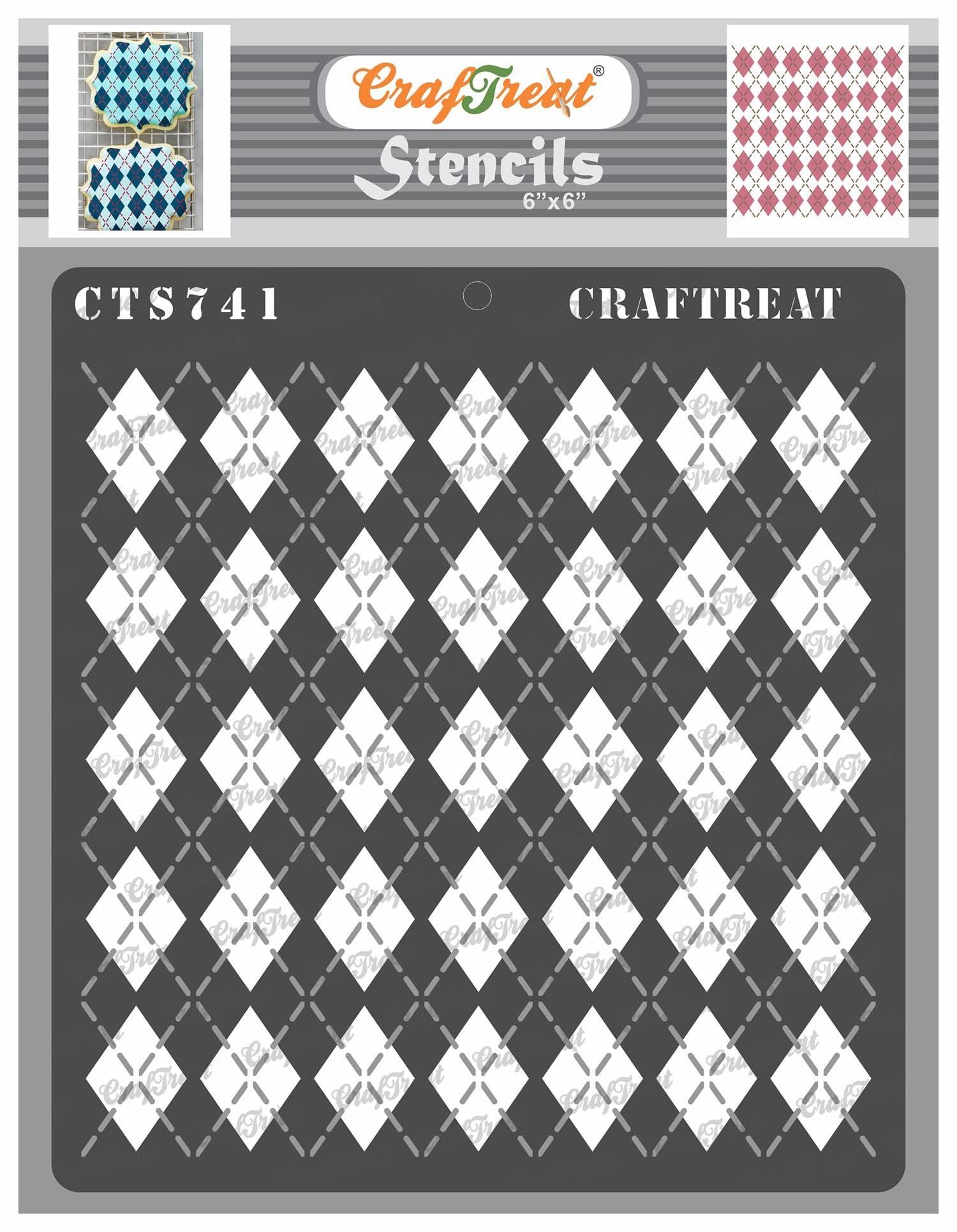 CrafTreat Reusable (2pcs) Argyle Stencils for Painting on Wood, Canvas, Paper, Fabric, Floor, Wall, Tile, DIY Art and Craft.6X6 Inch.
