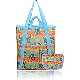 Fast Forward Disney Stitch Beach Bag Tote Bag for Women | Mesh Beach Tote Bag Reusable Grocery Bag | Blue and Green Travel Bag Stitch Accessories