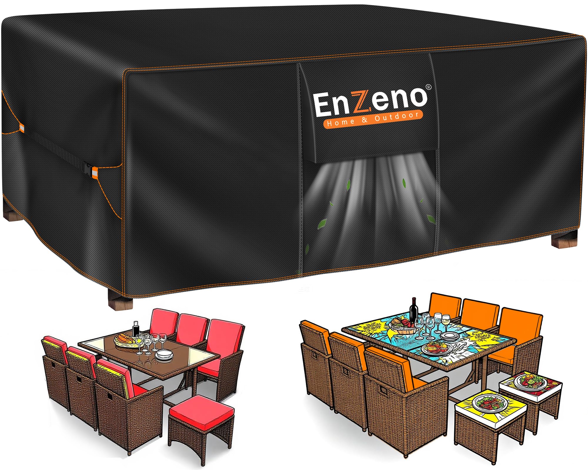 Enzeno Garden Furniture Covers,Waterproof,420D Heavy Duty Oxford Fabric Outdoor Patio Table Cover with Air Vent for Chair and Table Cover 180X120X74cm