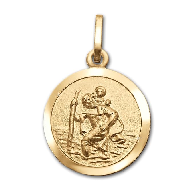CLEVER SCHMUCK Golderner Anhänger kleiner Christopherus Ø 13 mm innen matt Rand glänzend 333 GOLD 8 KARAT