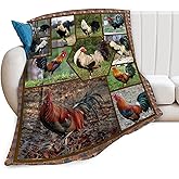 Rooster Chicken Blanket Throw for Girls, Women, Kids, Adults - Soft Warm Cozy Fleece Blanket for Couch, Sofa, Bed - 50"x40"