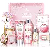 Gifts for Women, Happy Birthday Gifts for Women, Mothers Bath and Body Gift for Woman with Unique Rose Self Care Gift, Home Spa Gift Basket for Mom, Girlfriend, Sister, Female Friends, Coworker