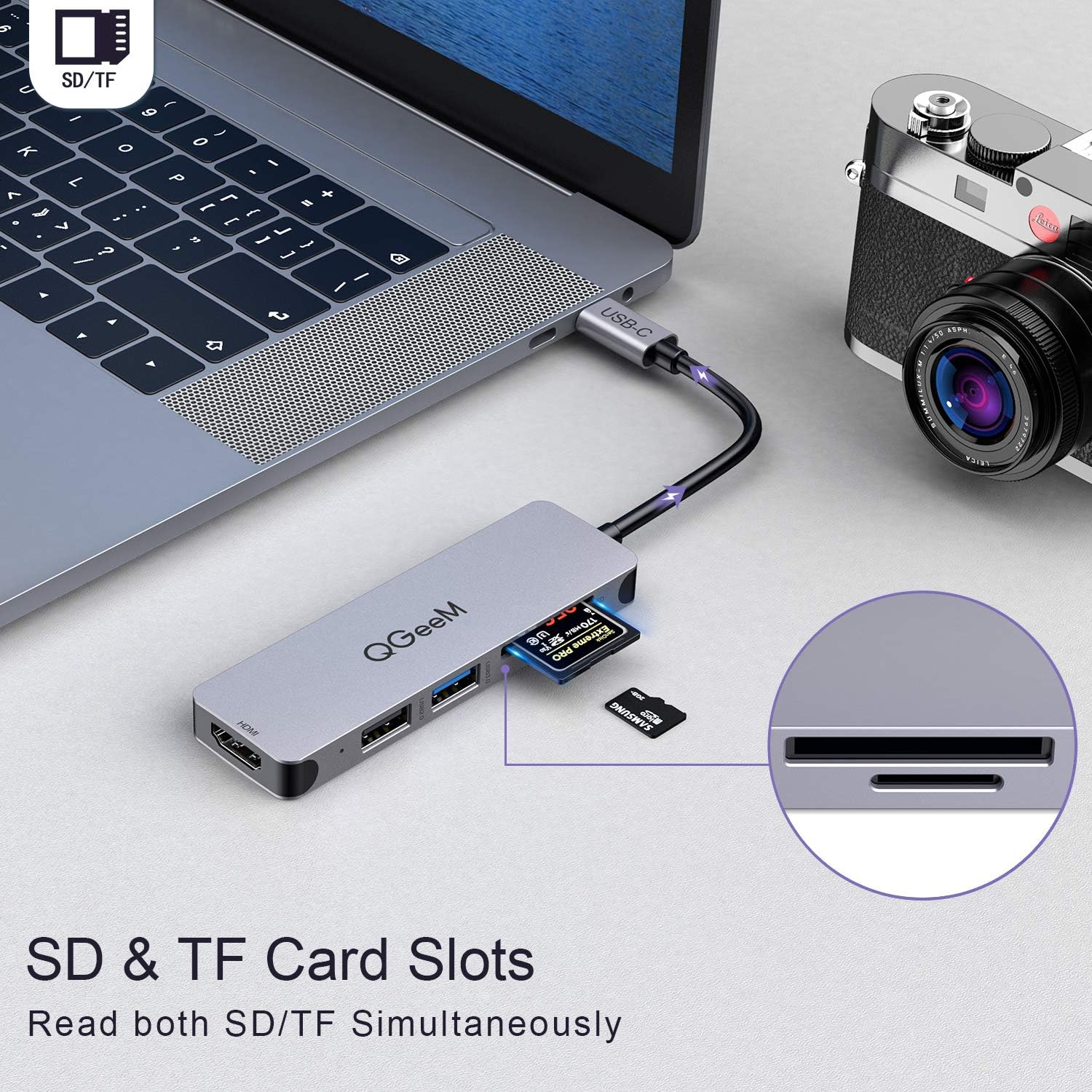 QGeeM USB C Hub, 5 in 1 USB C to HDMI Adapter, with 4K HDMI Output, USB 3.0, SD/TF Card Reader Compatible with MacBook Pro, iPad Pro, XPS, Surface Pro/Go More Type C (Thunderbolt 3) Devices: Computers & Accessories